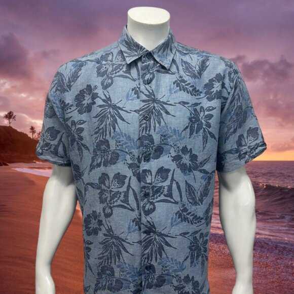 Cubavera Two Tone Blue Floral Men’s Hawaiian Camp Short Sleeve Shirt Size Large - Picture 1 of 10